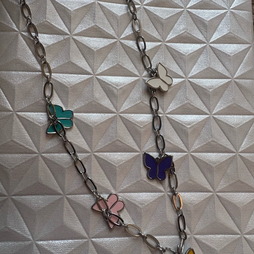 Park Lane Silver Necklace with Multicolor Butterfly Charms